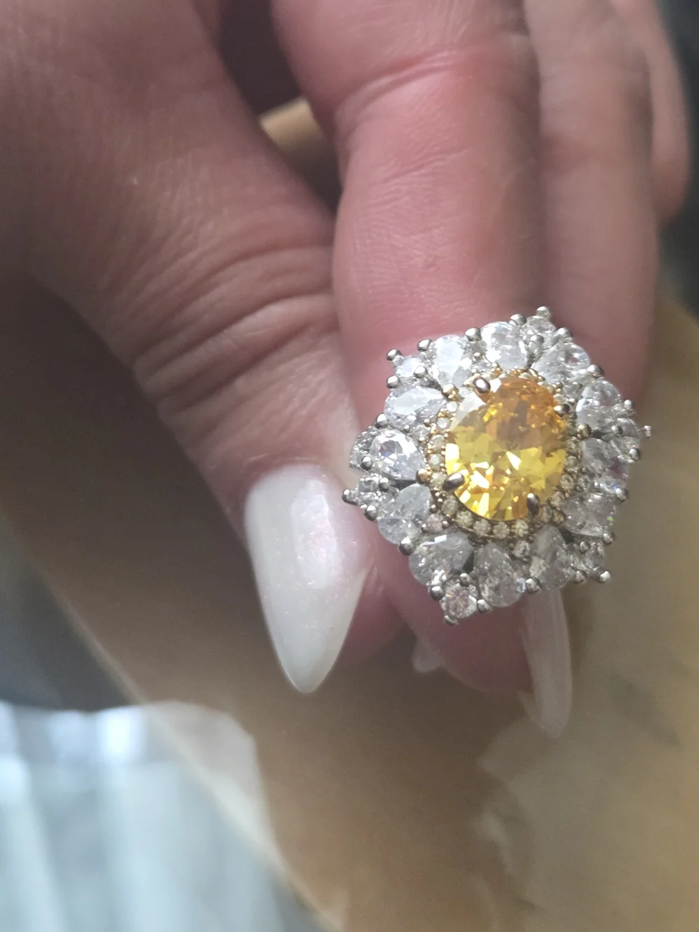 : 925 Sterling Silver Yellow Cubic Zirconia Statement Ring – Crystal Stones